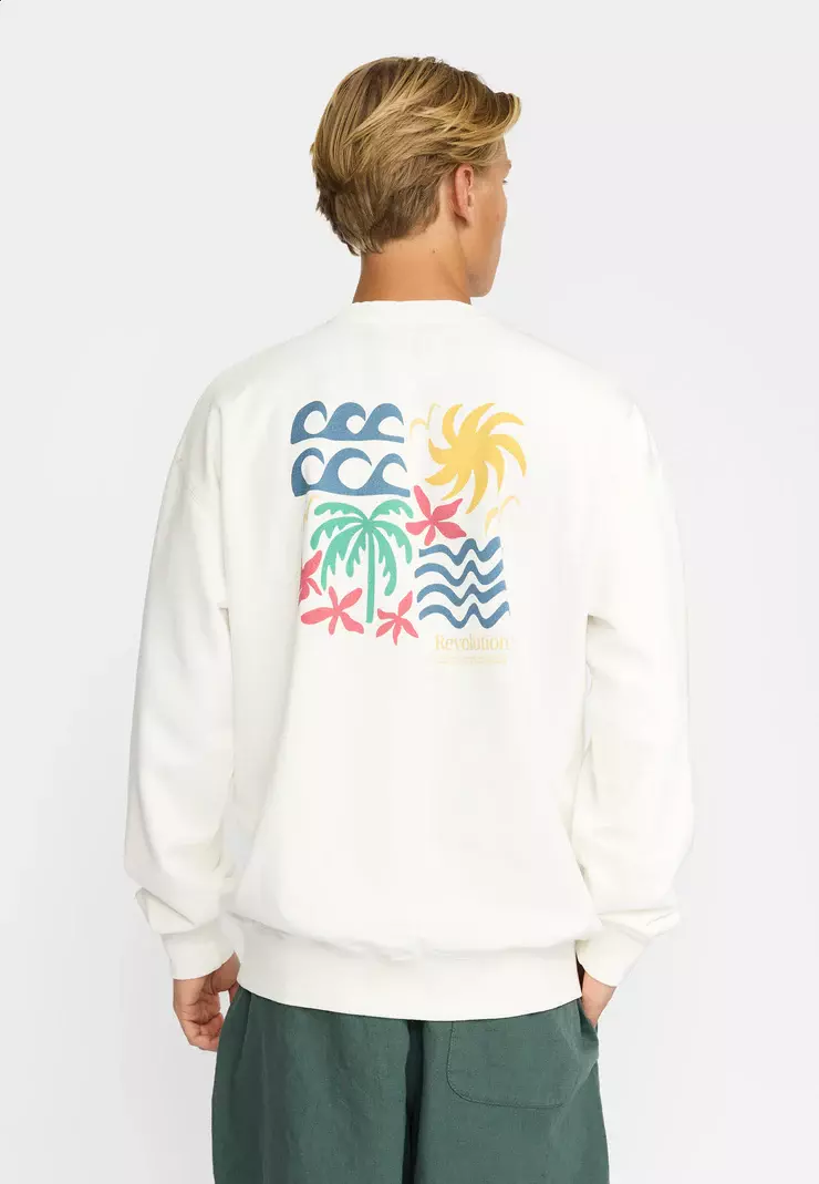 Revolution Printed Crewneck Waves Pullover Herren weiss